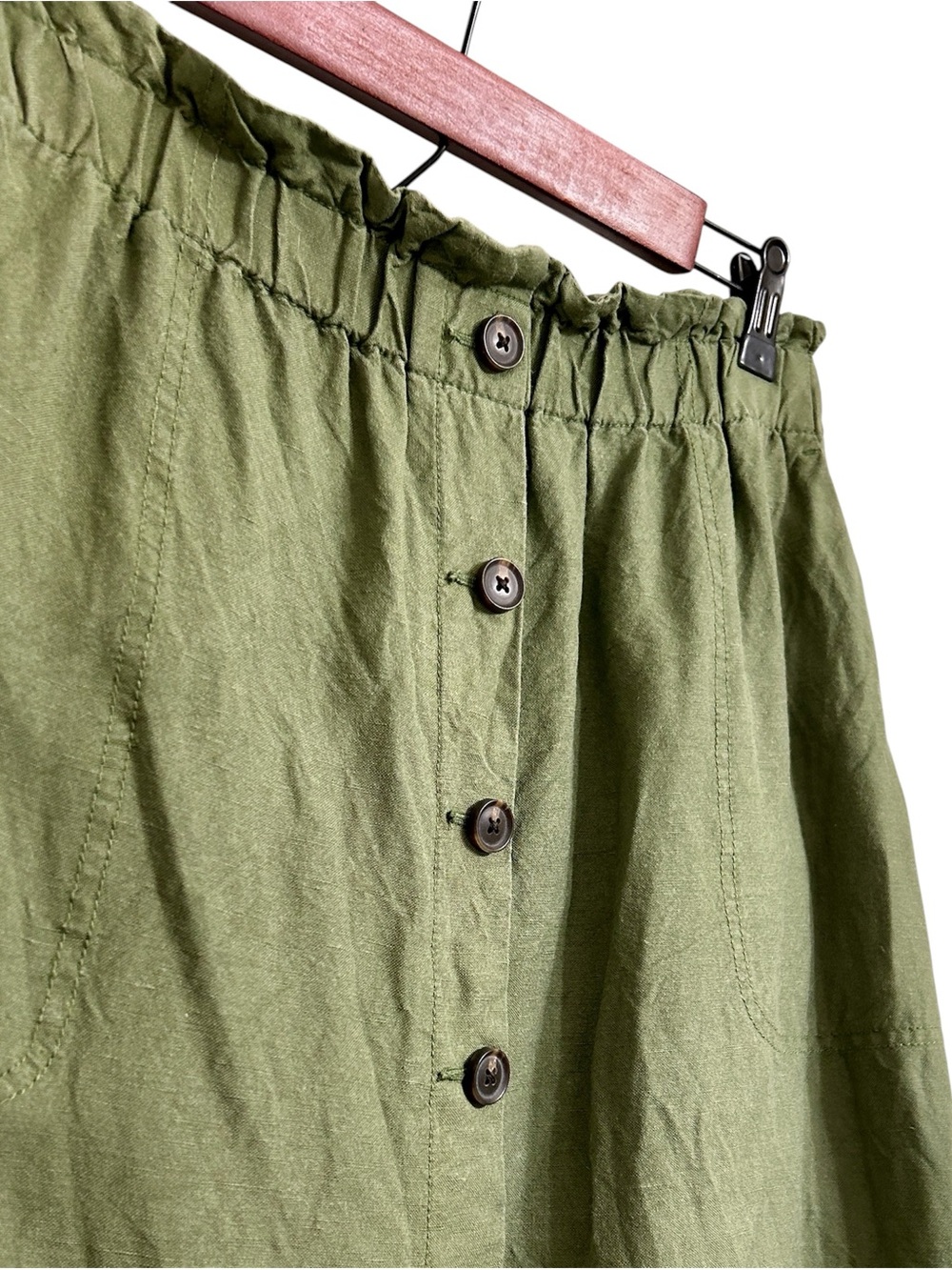 Madewell Linen-Blend Elastic Waist Midi Button-Down Skirt with Pockets, Medium - Picture 2 of 7